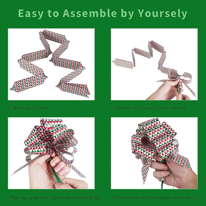 12PCS Christmas Gift Wrap Bows with Ribbon 5inch for Xmas Wrapping, Christmas Decorations, Florist Wrap (12PCS)