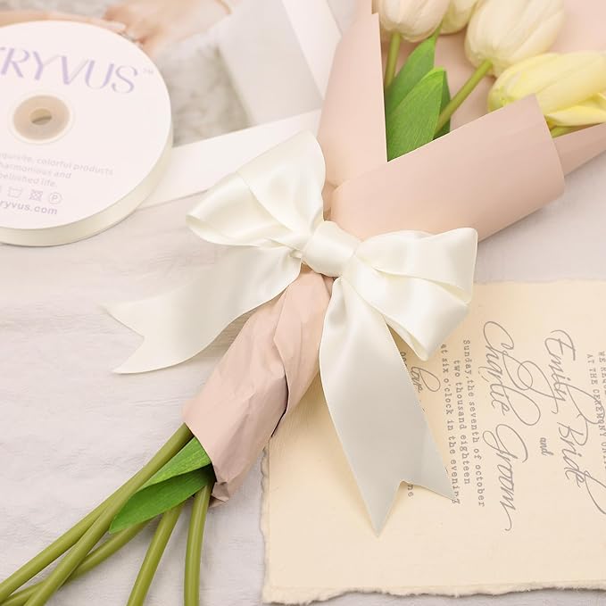 Ivory Satin Ribbon, Double Faced 1-1/2 Inch X 25 Yards Ivory Ribbon, Premium Satin Ribbon for Gift Wrapping, Crafts, Hair Bow Making, Sewing, Flower Bouquet, Wedding Party Decor