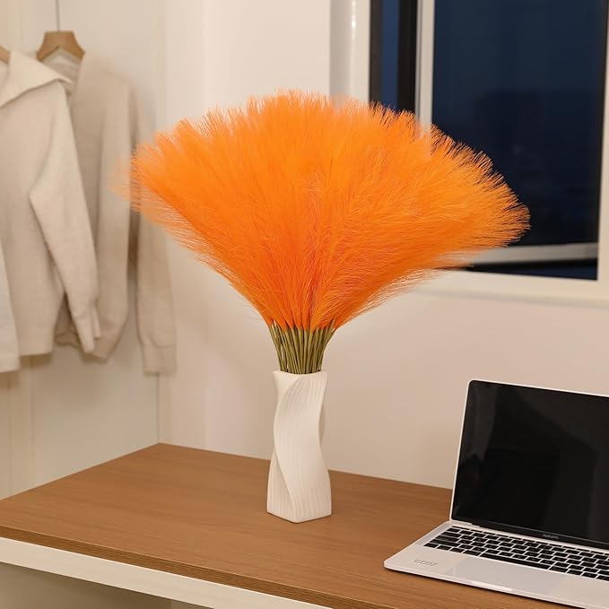 Faux Orange Pampas Grass - 30pcs 24 Inch Artificial Pampas Grass Decor, Tall Pampas Grass for Floor Vase, Table Centerpieces, Wedding, Party and Living Room Decor (Orange, 30 Pieces)