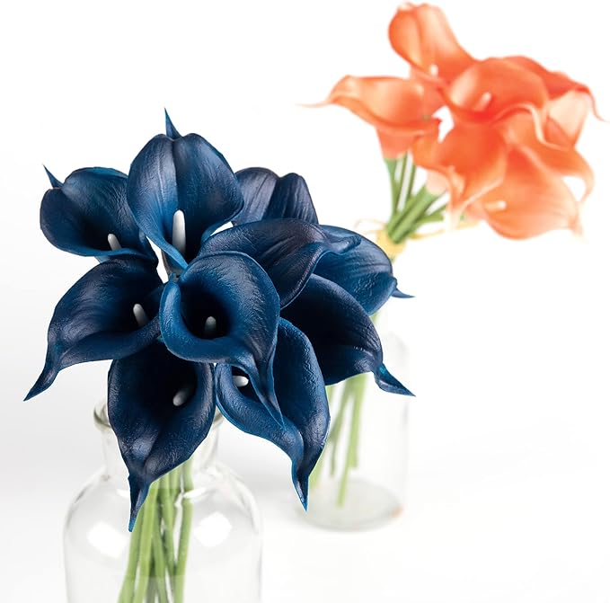 DuHouse 20Pcs Artificial Calla Lily Flower Real Touch Latex Flowers for DIY Wedding Bouquet Party Home Decor (Dark Blue)