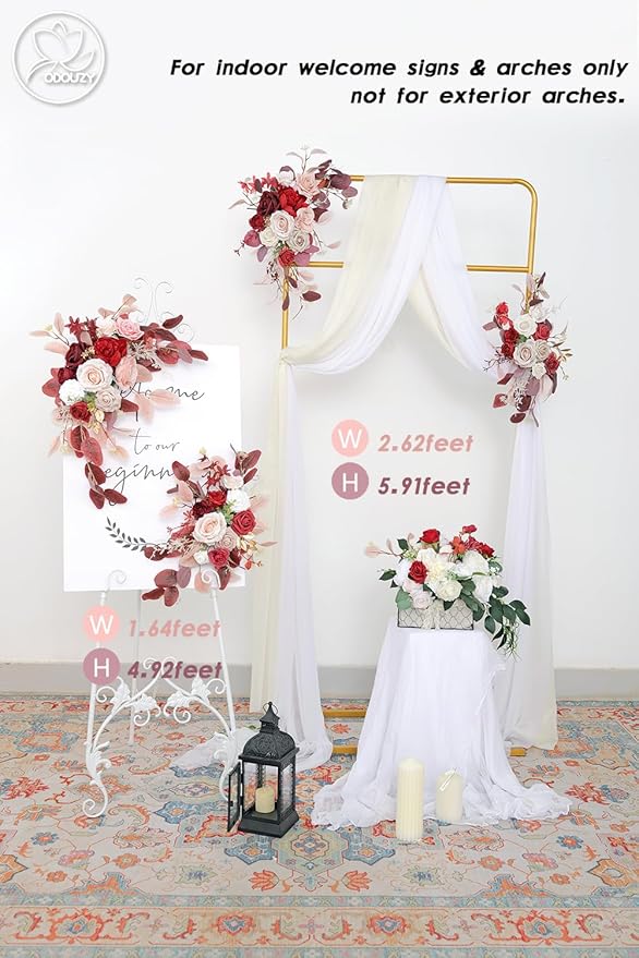 Pack of 2 Wedding Arch Decorations Artificial Hanging Flowers Floral Swag for Wedding Welcome Sign Backdrop Balloon Arch Home Party Bridal Ceremony Reusable(Red)