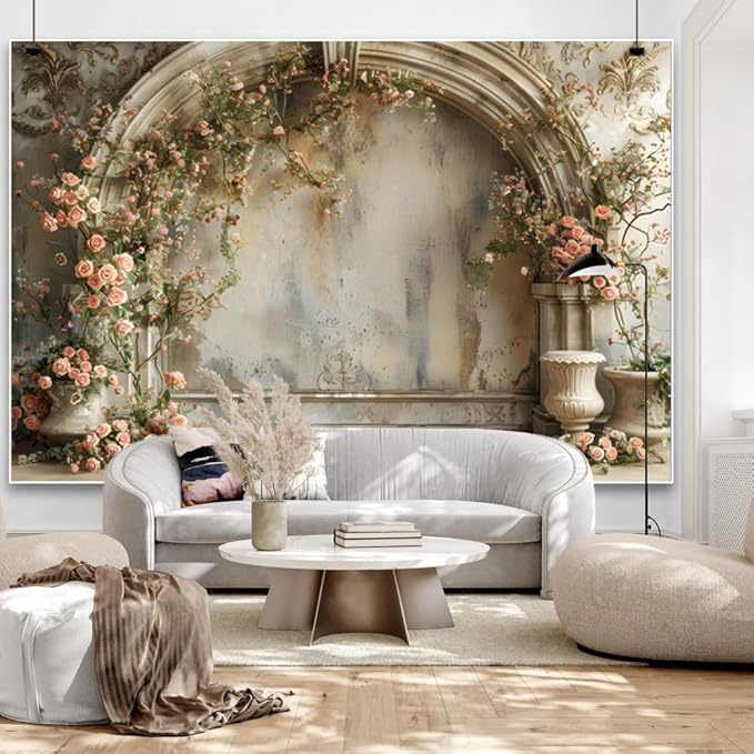 6x4ft Vintage Castle Wall Photography Backdrop Pink Rose Flower Arch Spring Floral Medieval European Building Background for Wedding Mothers Day Bridal Shower Birthday Newborn Decoration