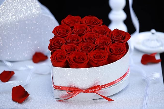 16 Preserved Roses in Box, Forever Flowers for Delivery Prime. Birthday Gift For Women Mom Wife Girlfriend Grandma on Valentines Mothers Day Christmas Anniversary(Red)