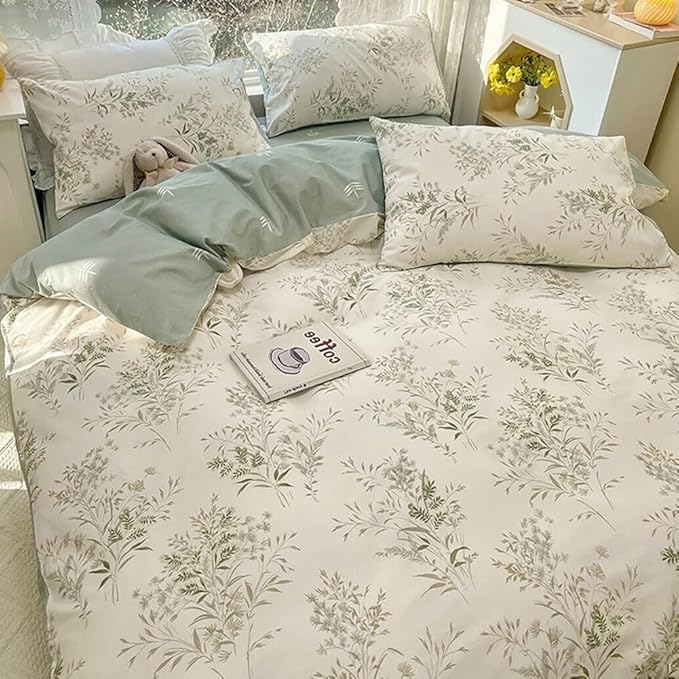 LifeTB Botanical Floral Comforter Set Twin XL, Chic Garden Floral Bedding Comforter with 2 Pillowcases, Soft Fluffy Girls Cottagecore Bedding Set, Breathable Comfy Vintage Botanical Comforter Set