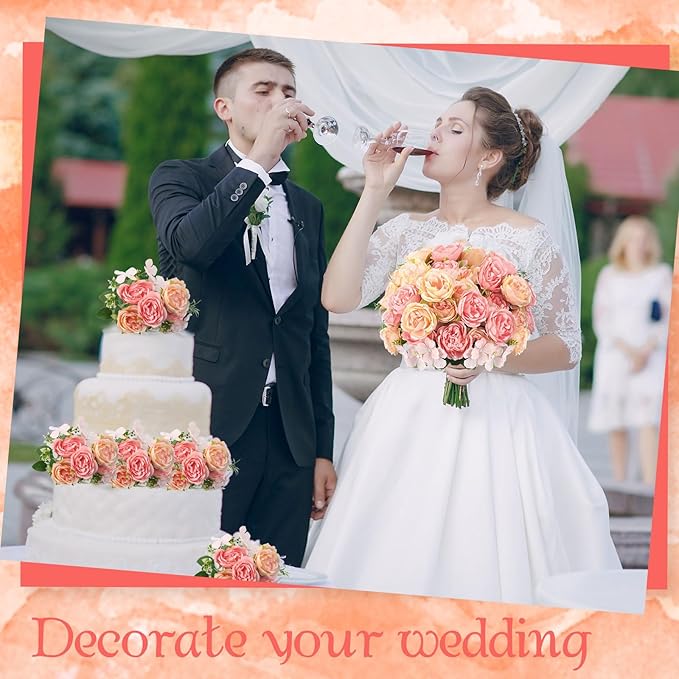 Geosar 8 Bundles Artificial Peonies Flowers Fake Silk Peony Bouquet Faux Peonies Flowers Bulk for Decoration Vase Floral Arrangements Wedding Party Table (Pink,Yellow)