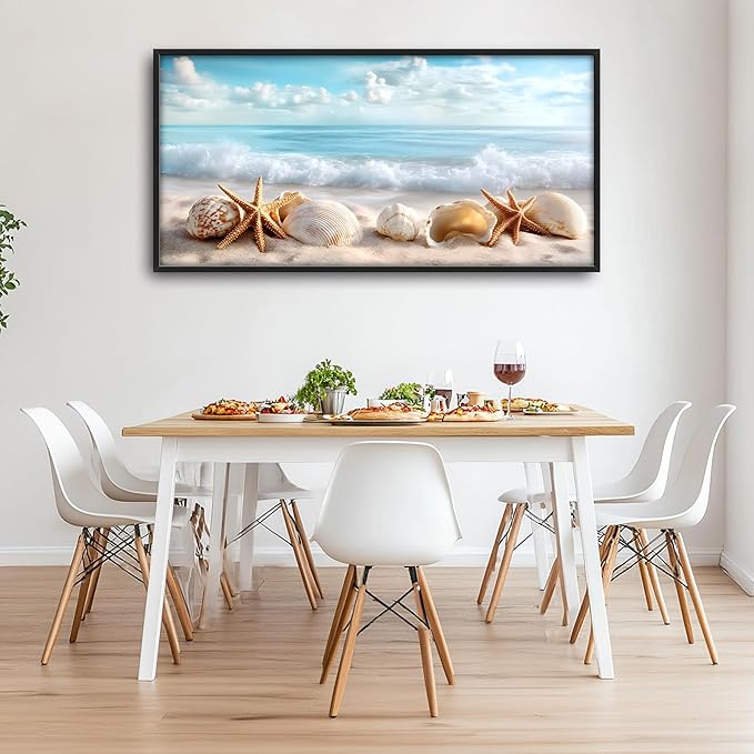Beach Seashells Large Wall Art Framed Wall Decor for Living Room Ocean Pictures Oversized Canvas Print Painting Modern Extra Large Framed Artwork for Bedroom Office Home Decor 60"x30"