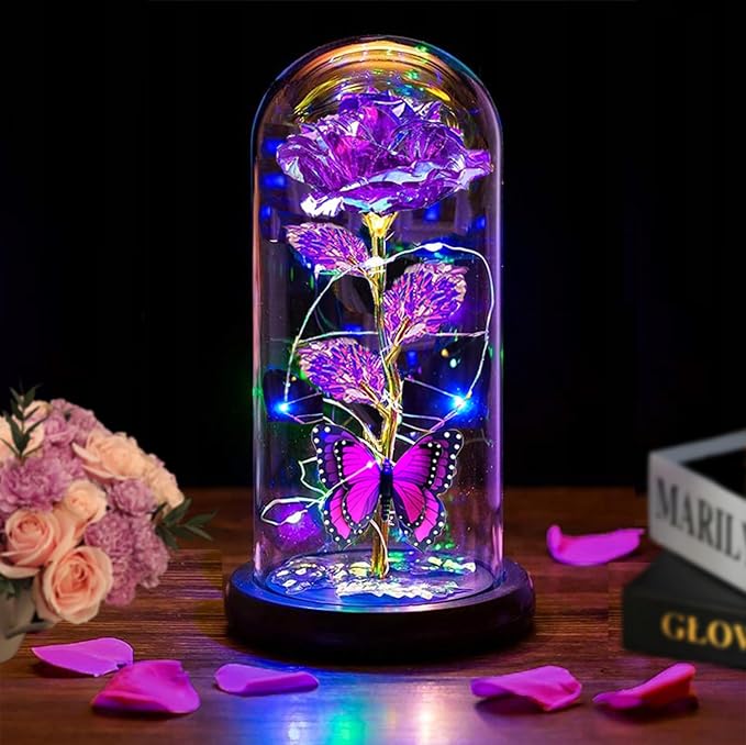Womens Gifts for Christmas,Christmas Flowers Gifts for Women Mom Sister Grandma Wife Girlfriend, Rose Gifts for Mom,Xmas Gifts Her,Glass Flowers Light Up Rose for Women Purple