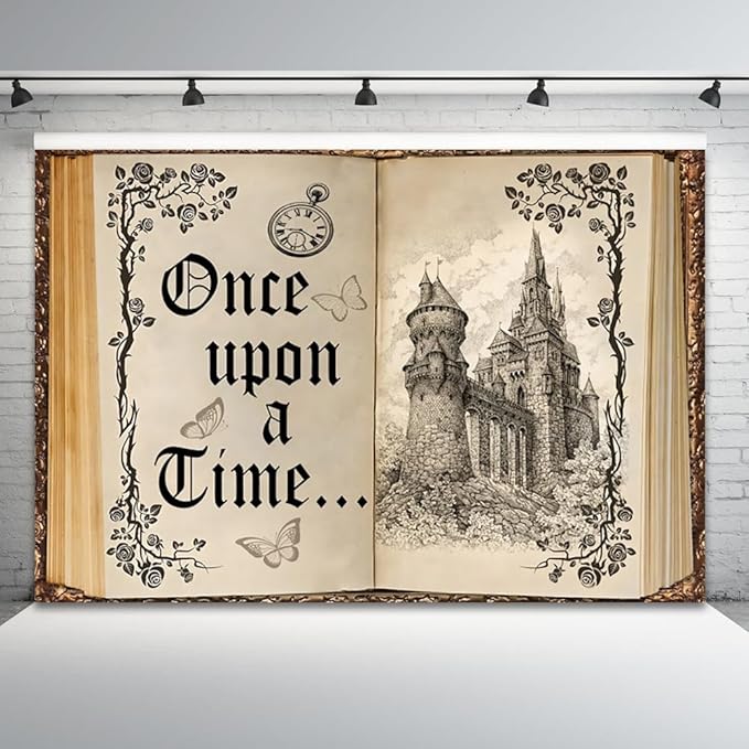 20x10ft Once Upon a Time Backdrop Fairy Tale Books Castle Princess Photography Background Once Upon a Time Birthday Baby Shower Decoration Storybook Wedding Party Banner