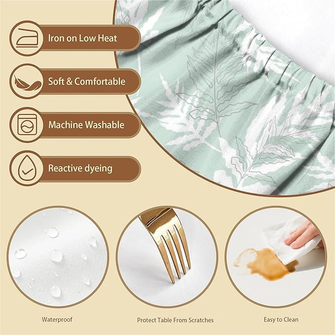 Rectangle Table Cloth Cover Waterproof Elastic Fitted Polyester Fitted Tablecloths for 4 Foot Tables for Indoor,Picnic, Camping, Outdoor （48" x 24"，Palm Leaf）