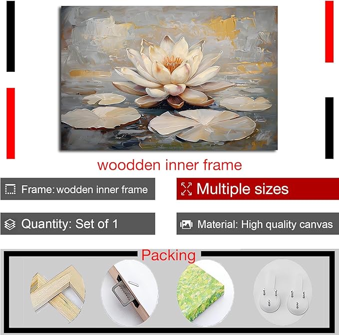 Ethereal white lotus floating on Crystal Waters poster vintage oil painting printwall art soft blush and gold accents serene home and office decor dreamy 12x18in Wood Framed