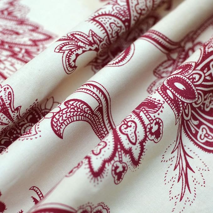 FADFAY Red Floral Bedding Elegant Bed Sheets Set Luxury Bedding Collections 800 Thread Count 100% Egyptian Cotton Deep Pocket Fitted Sheet,4 Piece-Twin XL Size