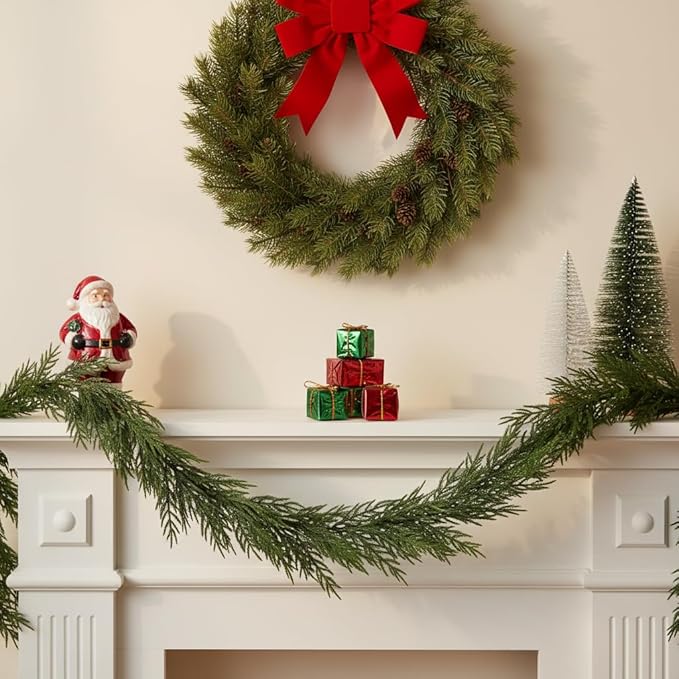 2 PCS 6FT Artificial Christmas Garland with Real Touch Norfolk Pine Garland - Lush Holiday Greenery for Mantle, Stairs, Table, Indoor Outdoor Decor