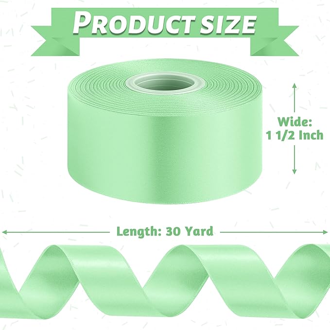 Fullive 1 1/2 Inch Apple Green Satin Ribbon, 30Yards Ribbon for Gift Wrapping, Polyester Christmas Tree Ribbons for Birthday Easter Christmas Decorations DIY Bows Wrapping Bouquet Floral Arrangements