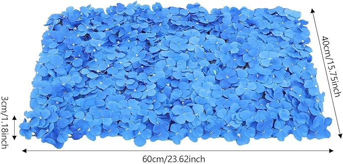 12Pcs Artificial Flower Wall Panel, 3D 15" X 15" Silk Rose Mat Artificial Flower Walls,Decorative Backdrop Flower Panels Wall for Wedding Party Stage Baby Shower Decor (Blue)