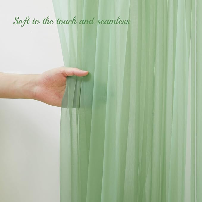 20x8ft Olive Green Tulle Backdrop Curtain with Lights String for Parites, Sheer Backdrop Curtains for Wedding Baby Shower Birthday Party Photo Shoot Decorations