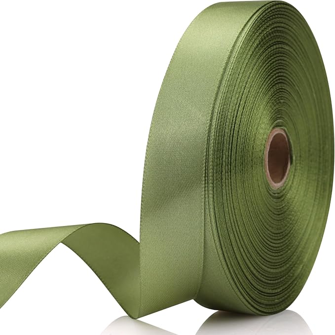 7/8 Inch 60 Yards Olive Green Satin Craft Ribbon-Single Face Polyester Ribbon for Handmade Roses,Gift Wrapping,Timeless Flower,Bouquets,Wedding and Party Decoration