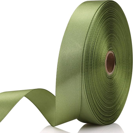 7/8 Inch 60 Yards Olive Green Satin Craft Ribbon-Single Face Polyester Ribbon for Handmade Roses,Gift Wrapping,Timeless Flower,Bouquets,Wedding and Party Decoration