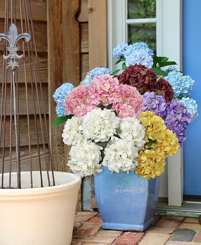Hollyone Pink Hydrangea Artificial Flowers Large Artificial Hydrangeas Silk Flowers for Home Decor Indoor Wedding Flowers Bouquets Faux Flowers Kitchen Centerpiece Table Decorations