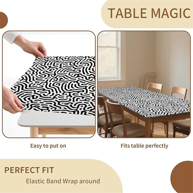 Rectangle Table Cloth Cover Waterproof Elastic Fitted Polyester Fitted Tablecloths for 4 Foot Tables for Indoor,Picnic, Camping, Outdoor （48" x 24"，Abstract Geometry）