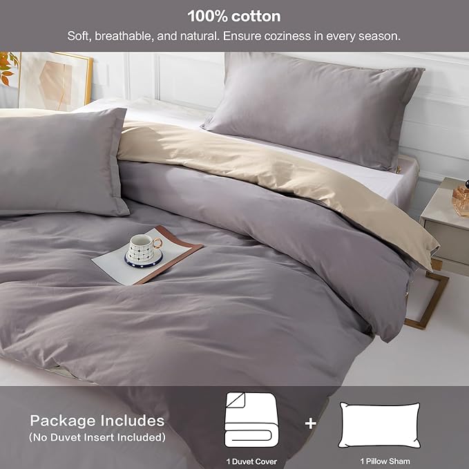 SAPHREAS Lavender Duvet Cover Twin Size 2 Pieces Extra Soft 100% Cotton Bedding Set, Includes 1 Pureple Duvet Cover 68"x90" with Zipper Closure & 1 Pillow Sham, Comforter Not Included