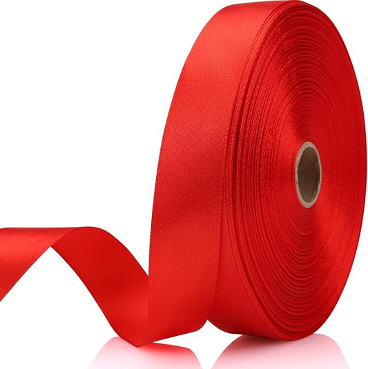 7/8 Inch 60 Yards Red Satin Craft Ribbon-Single Face Polyester Ribbon for Handmade Roses,Gift Wrapping,Timeless Flower,Bouquets,Wedding and Party Decoration