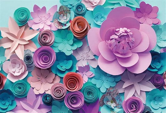 AOFOTO 7x5ft 3D Paper Flower Tea Party Backdrop Decorations Happy Birthday Girls Kids Portrait Photography Backgrounds Baby Shower Child Girl Newborn Photo Shoot Studio Props Vinyl Wallpaper