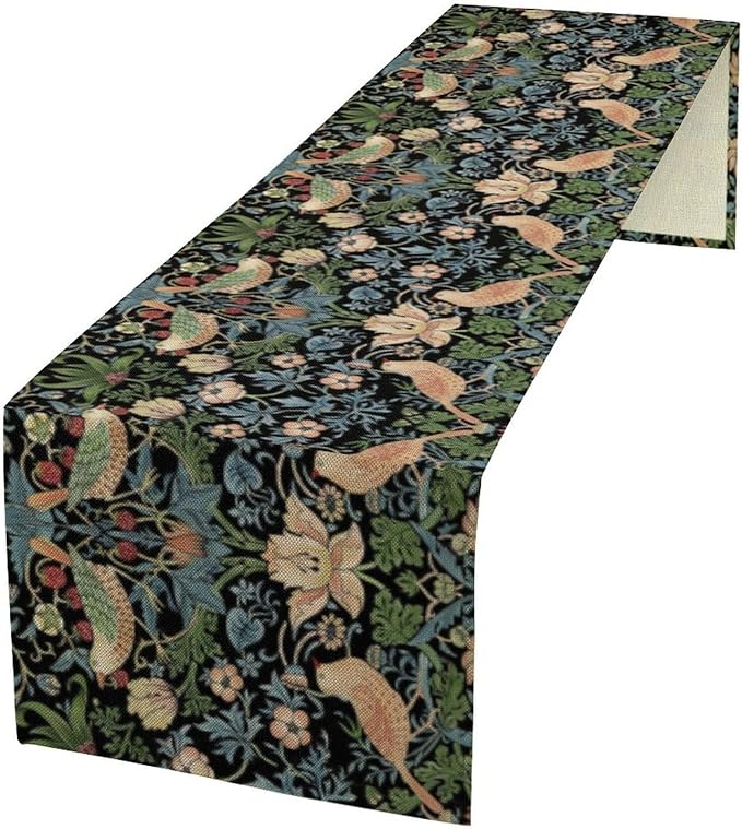 Vintage William Morris Floral Table Runner, Flowers Blue Botanical Printed Table Runner for Home Kitchen Dining Table Decoration,13x120 Inch