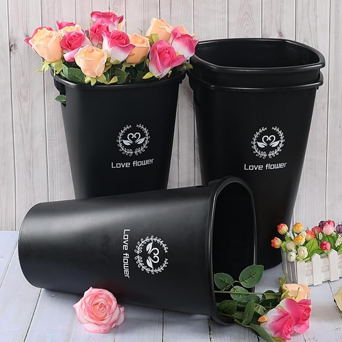 Pekky 4 Packs Tall Plastic Flower Buckets, 15.87 Inches Flower Display Bucket, Black