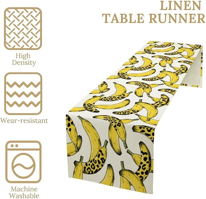 Banana Fruit Table Runner, Kitchen Dining Table Decor,Tropical Fruit Palm Leaves Table Runners for Indoor Outdoor Home Farmhouse Holiday Wedding Birthday Party Decoration, 13 x36 Inch