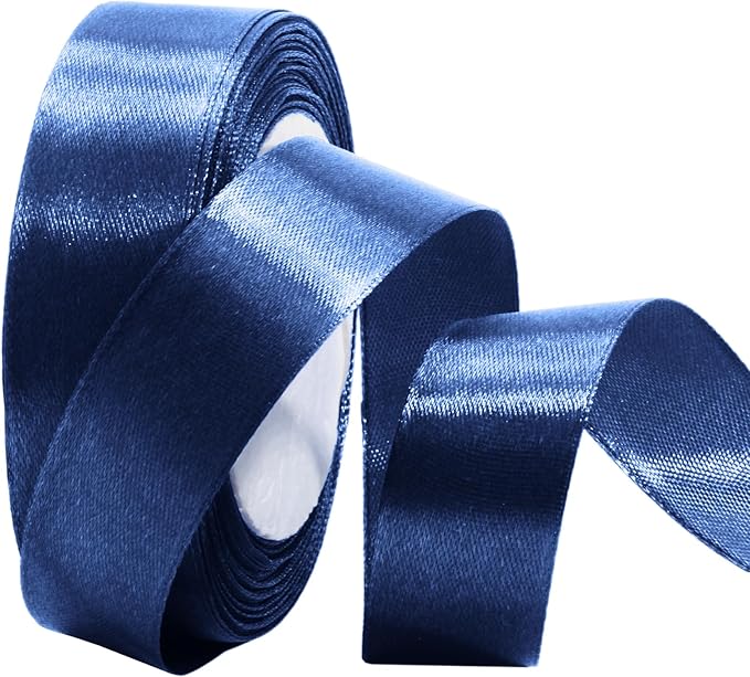 Luomorgo 1 Inch Navy Blue Satin Ribbon, 25 Yards Solid Color Ribbon, Fabric Ribbon for Gift Wrapping, Flower Bouquet, DIY Craft, Sewing, Wedding, Birthday Party Decorations