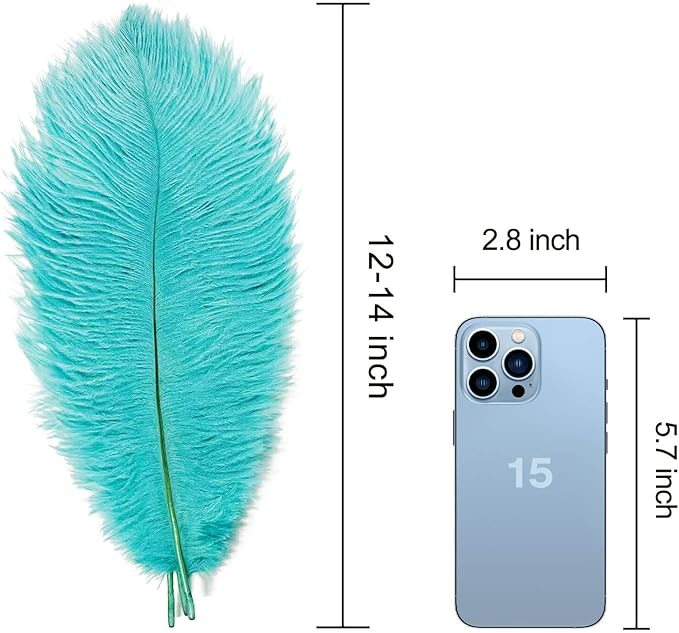 Piokio 20 pcs Mint Green Ostrich Feathers Plumes 12-14 inch(30-35 cm) Bulk for Wedding Party Centerpieces and DIY Clothes Decoration, Gatsby Decorations