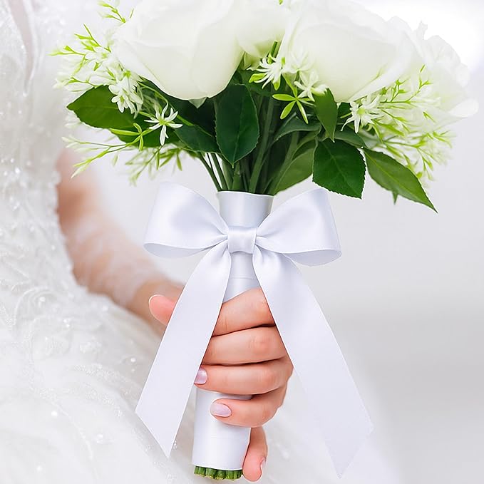 Fullive White Ribbon for Gift Wrapping, 30 Yards White Ribbon 1 1/2 Inch, Solid Polyester Satin Wedding Ribbons for Wedding Christmas Decorations DIY Hair Bows Wrapping Bouquet Floral Arrangements