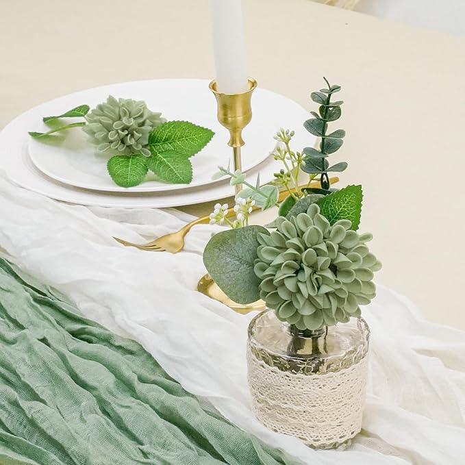 Artificial Flowers, 100pcs Sage Green Artificial Rose for DIY Wedding Bouquets Centerpieces Arrangements, Sage Green and White Dahlia Flowers with Stem for Bridal Shower Party Home Decorations