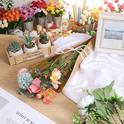100 Pcs Floral Wrapping Paper Flower Bags for Bouquets Krafts with Transparent Window Flower Sleeves for Wedding Valentine Birthday Mother’s Day (15.8" x 13.8")