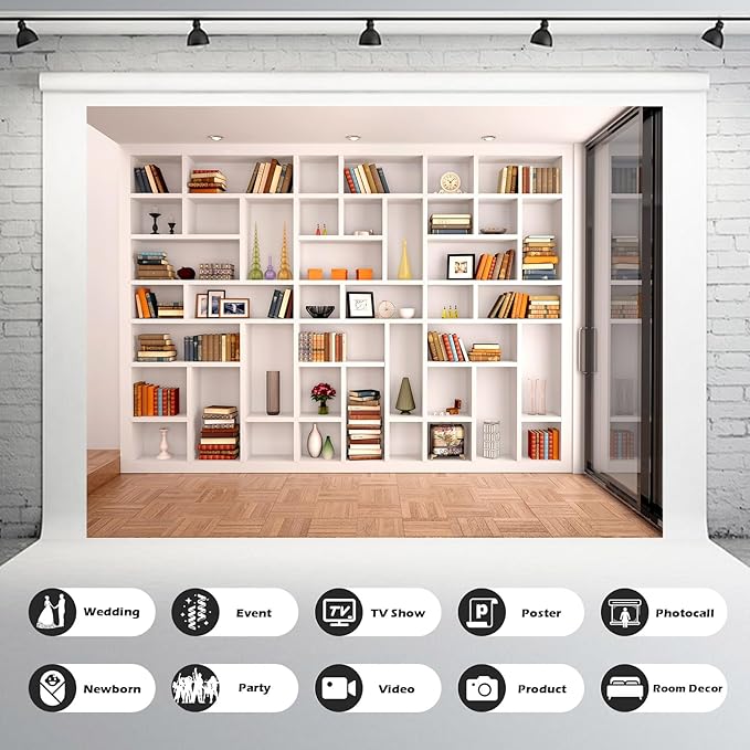 Bookcase Photography Backdrop School Library Study Bookshelf Scene Children Photography Backgrounds Customized Photographic Backdrops for Photo Studio Office Conference Decor 10x6.5ft