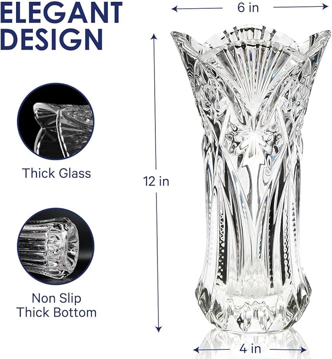 CS Crystal Vase 12-inch high, Cabbage Design, for Flowers & Decor. Lovely Nice Shiny Piece. Perfect as a Gift, Suitable for All Occasions