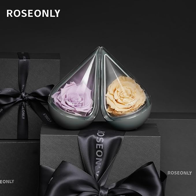 Preserved Rose with Water-Drop Shape, Eternal Flowers Gifts for Women Girlfriend Wife Mothers Real Roses Presents for Her Valentine's Day Christmas Birthday Mother's Day Anniversary (Purple)