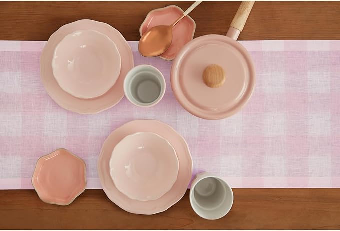 Solino Home Linen Checkered Table Runners 72 Inches Long - 100% Pure Linen Marshmellow Pink Buffalo Check Table Runner 14 x 72 Inch Ideal for Dresser, Dining, Valentines, Spring, Easter