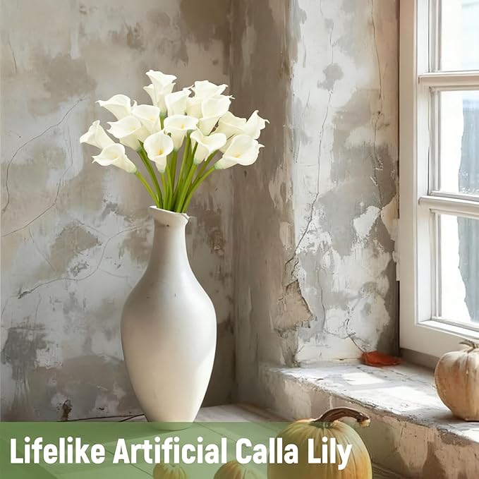 Norme 15 Pieces 27" Calla Lilies Artificial Flower Long Stem White Calla Lily Decoration for Tall Vases Real Touch Arum Lilies Bouquet for Wedding Bride Shower Office Home Table Centerpiece Decor