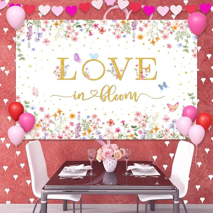 Love in Bloom Bridal Shower Decorations Backdrop Wildflower Wedding Shower Background Lower Floral Engagement Wedding Bachelorette Party Decor Supplies Photo Booth Props 70.8 x 43.3 inch