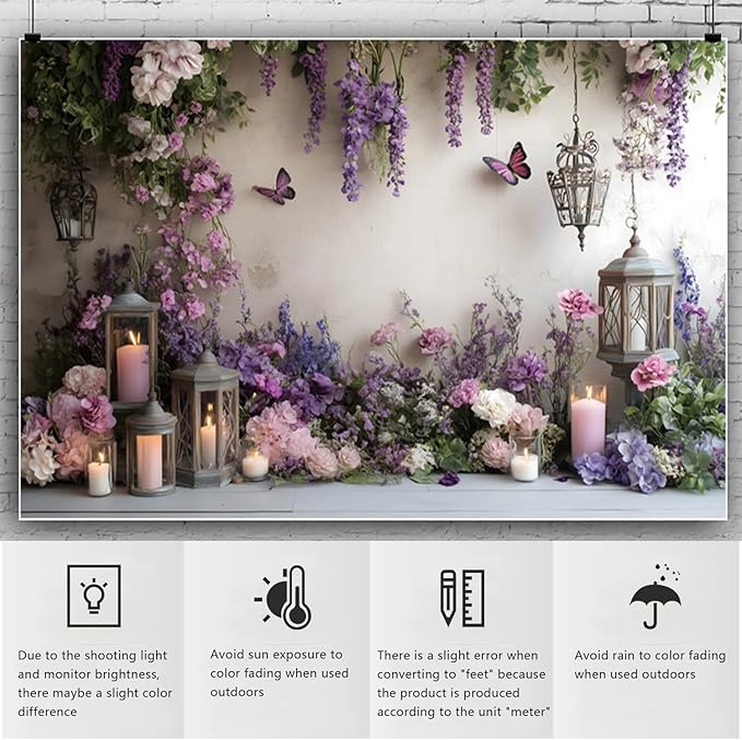 YongFoto Elegant Flower Wall Backdrop 9x6ft Floral Butterfly Candle Photography Background Baby Bridal Shower Wedding Girl Birthday Party Banner Room Decor Portrait Photoshoot Wallpaper Photo Booth