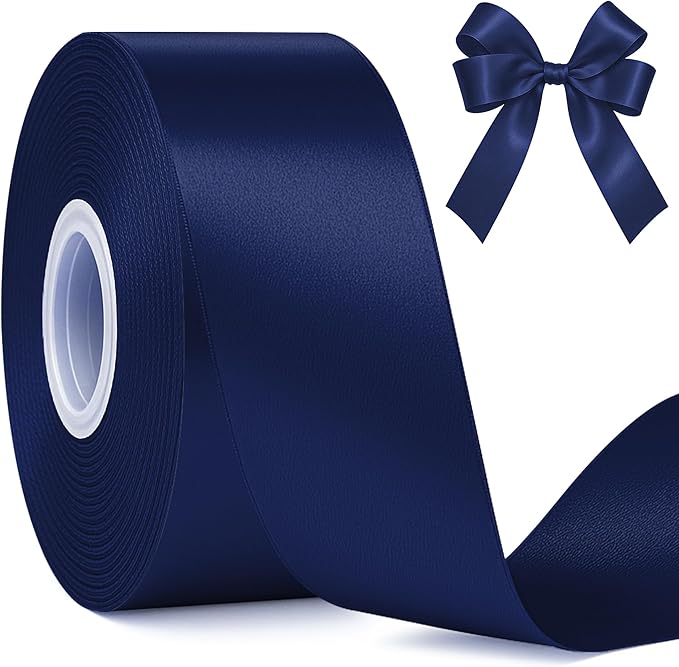 Fullive 1 1/2 Inch Navy Blue Ribbon, 30 Yards Navy Blue Ribbons for Crafts, Polyester Ribbon for Gift Wrapping for Birthday Graduate Christmas Decorations DIY Bows Wrapping Bouquet Floral Arrangements