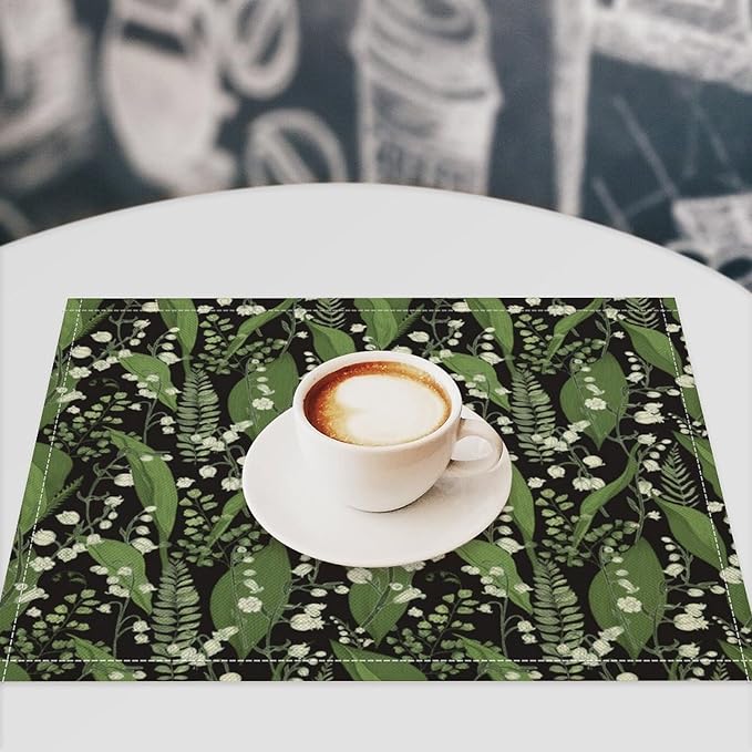 Vintage Botanical Placemats Set of 8, 17x12 Inch Retro Nature Plant Exotic Green Leaves Wildflower Table Mats for Home Party Kitchen Dining Decor