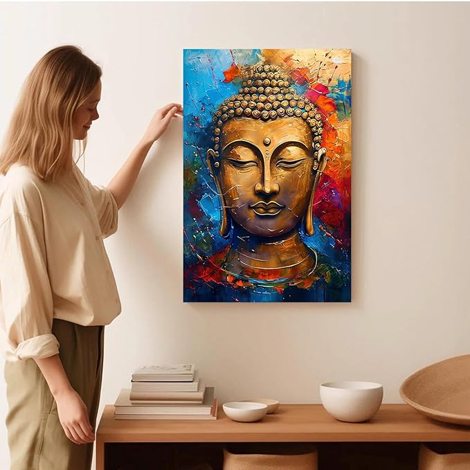 Golden Serenity Buddha Vintage Painting Wall Art Spirituality and Modern Art Wall Decor Adds Brilliance to Vibrant Home Decor 32x48in Frameless