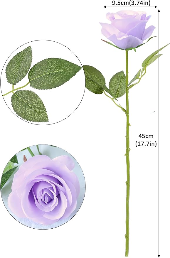 12pcs Lavender Roses Artificial Flowers Lliac Roses Purple Roses Fake Roses Flowers with Long Stems Silk Flowers for Wedding Bouquet Centerpices Decorations Party Bridal Baby Shower