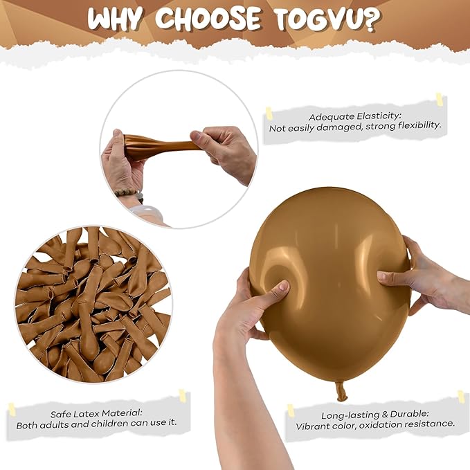 Togvu Brown Balloons Different Sizes, 123 Packs Boho Brown Balloons, Pack of 18 12 10 5 Inch Neutral Tan Brown Balloons Garland Arch Kit for Birthday Baby Shower Bear Theme Party Decoration, Khaki