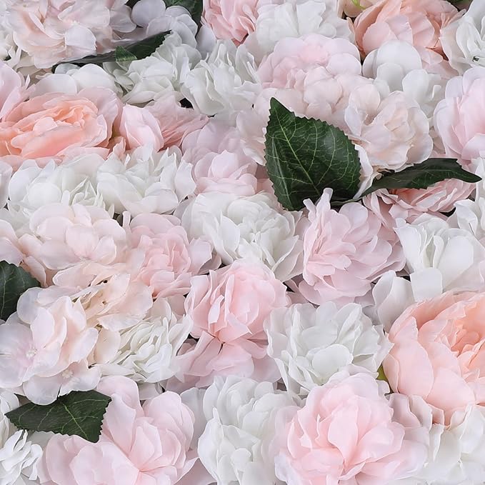 6Pcs 15.75"x 23.62x 0.79" Artificial Flower Wall Panels,Flower Wall Mat Silk Flower Panels for Outdoor Garden Backyard Fence Fence Privacy Screen and Indoor Wall Decor (6Pcs White+Pink)