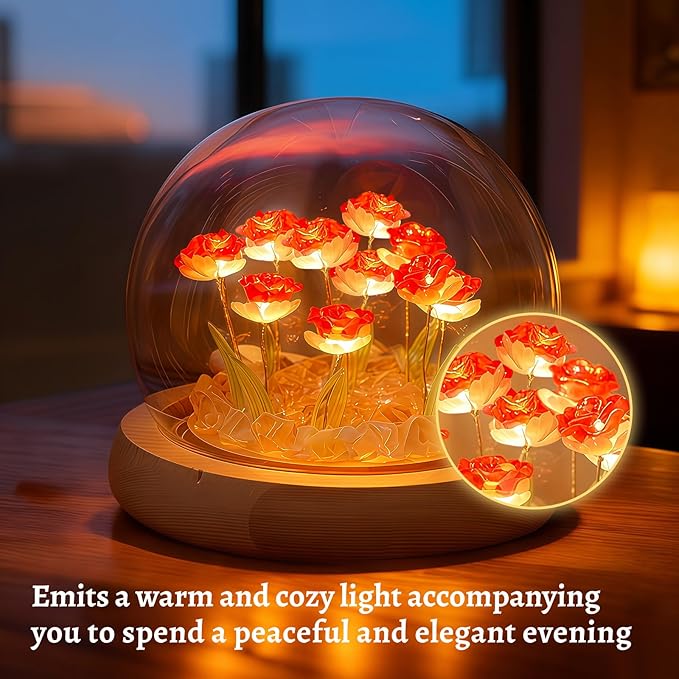 Rose in A Glass Dome Night Light - Valentines Day Gifts for Her, Birthday Gifts for Women, Battery-Powered