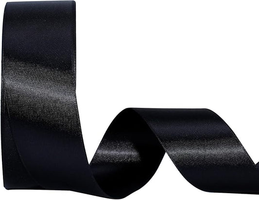 LaRibbons 1 1/2 Inch 25 Yard Double Faced Satin Ribbon,Black Satin Craft Fabric Ribbon for Gift Wrapping Floral Bouquets Wedding Party Decoration