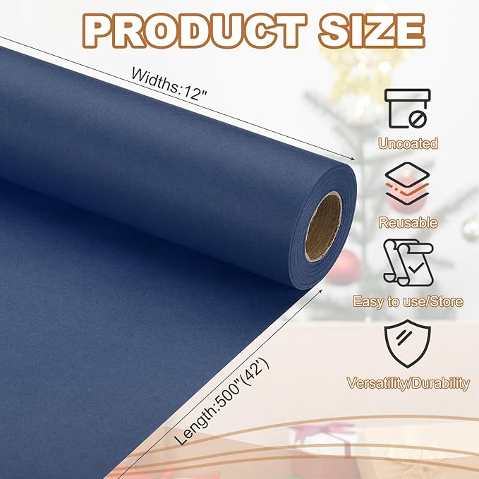 PATIKIL Wrapping Paper, 12" x 500"(42') 70 GSM Craft Paper Roll Kraft Packing Paper for Poster Bulletin Board, Gift Wrapping, Navy Blue